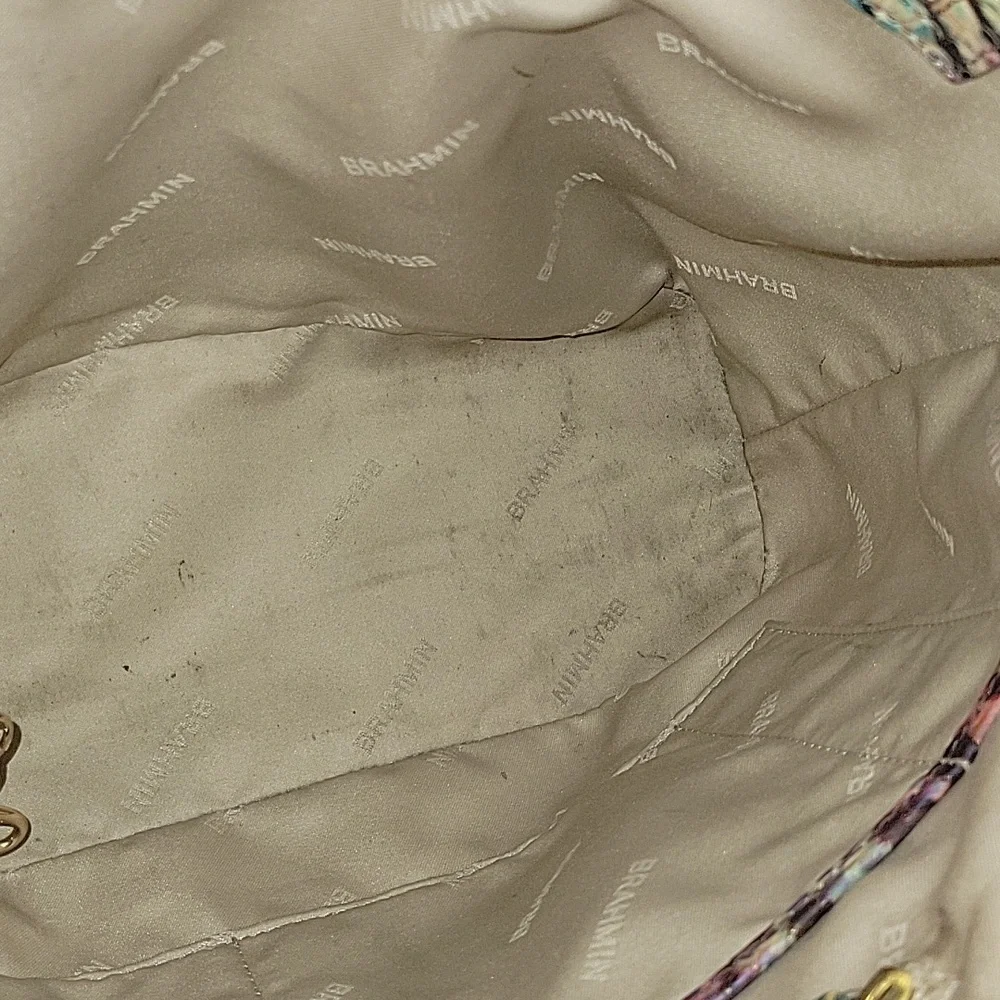 Brahmin Multi-Color Animal Print Croc-Embossed Leather Tote Shoulder Bag - Picture 12 of 16